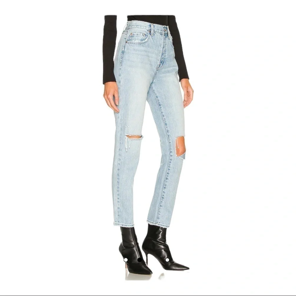 Pistola x Revolve Keaton High Rise Light Wash Distressed Slim Straight Jeans 28
